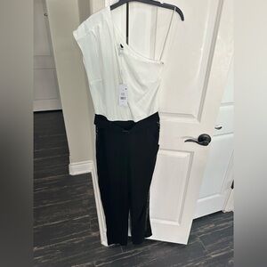 Derek Lam Black and White One-Shoulder Jumpsuit